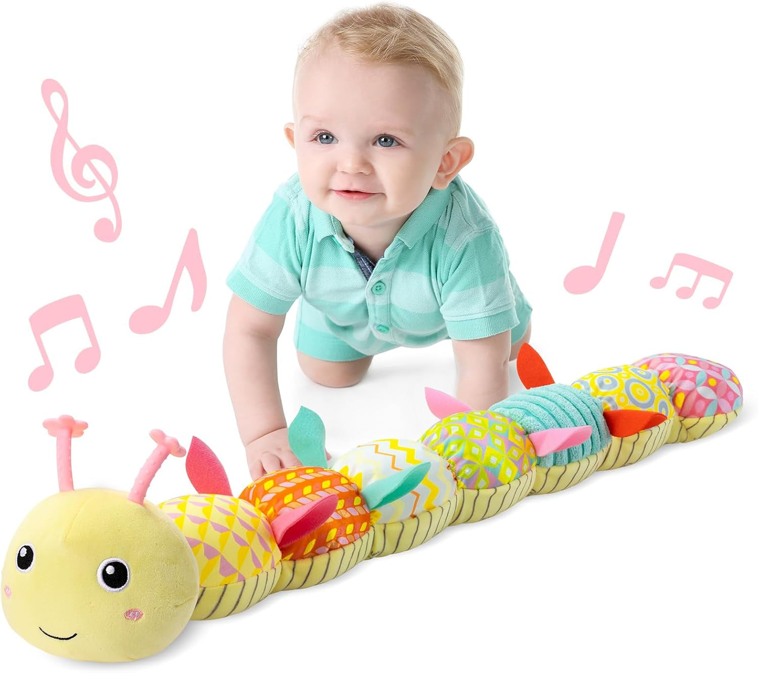 Baby Toys Musical Caterpillar,Infant Stuffed Animal Toys with Crinkle and Rattles,Soft Sensory Toys with Textures for Tummy Time Newborn Boys Girls 0 3 6 12 Months(Green)